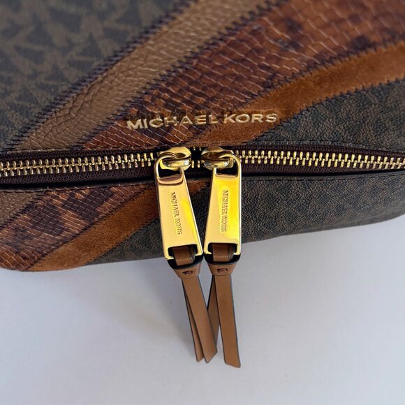 Michael Kors Rhea Zip Signature Backpack Monogram Snake Print Brown/Black Medium - Picture 6 of 12
